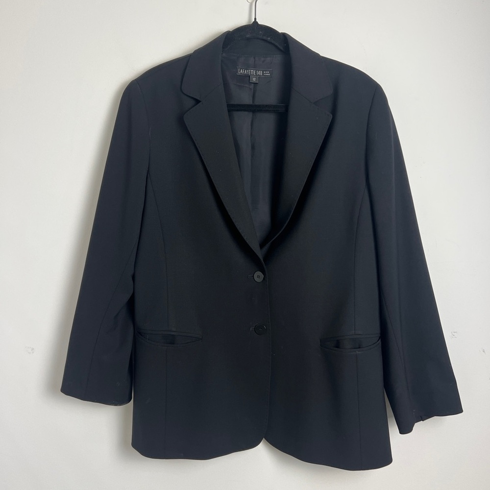 Lafayette 148 New York Size 12 Black Single Breasted‎ Wool Blend Blazer
